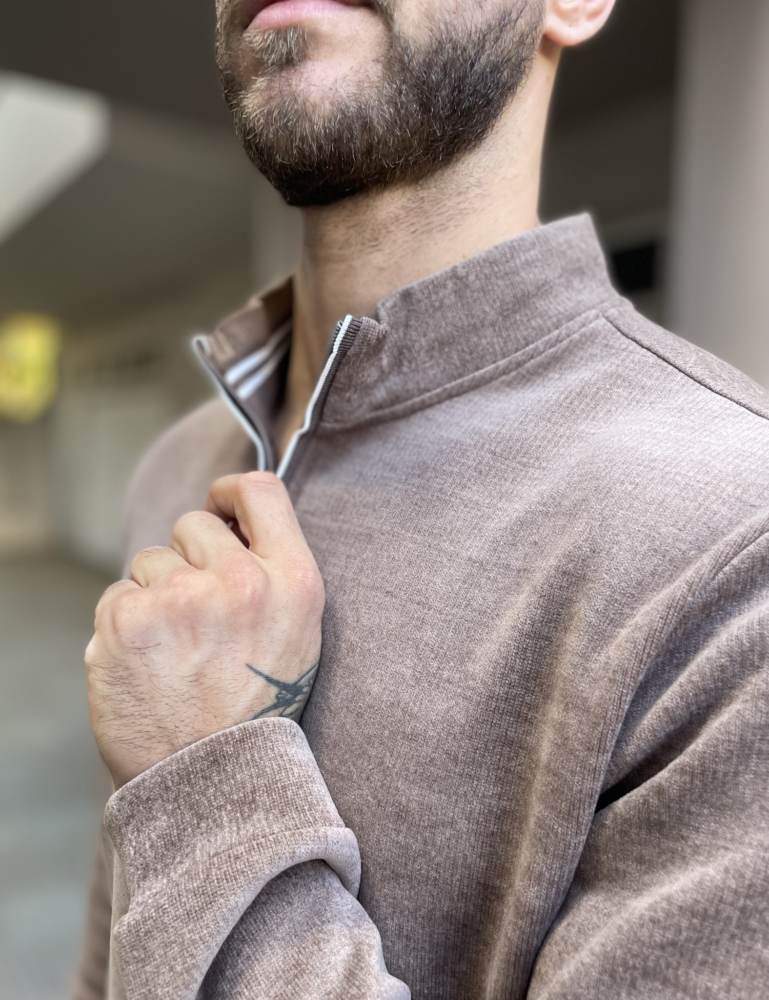 Ανδρικό πούρο πουλόβερ μονόχρωμο με γιακά και φερμουάρ 4477 φωτογραφία